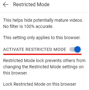 activate youtube restricted mode